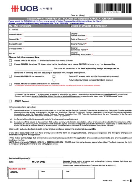 uob telegraphic transfer details